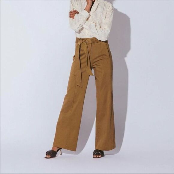 NWT Cleobella Charlotte Organic Cotton Belted Wide-Leg Pants in Camel Size XS - Picture 1 of 8